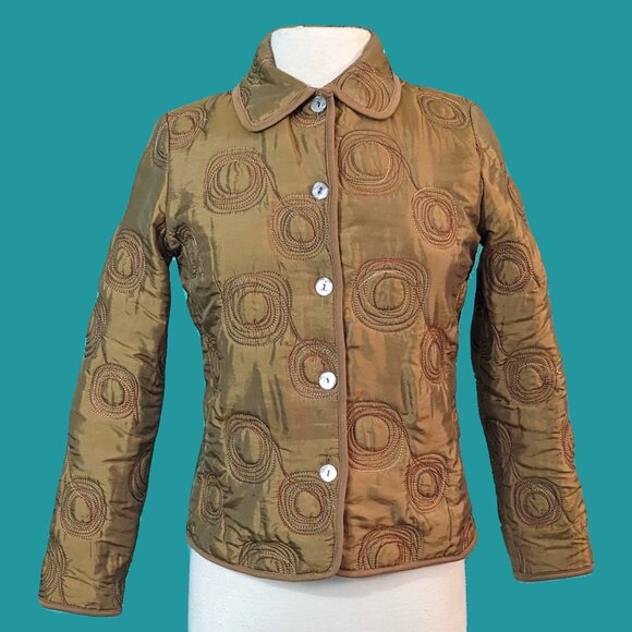 Notations Vintage Satin Quilted with Embroidery Jacket Size SP Preowned - Picture 1 of 7